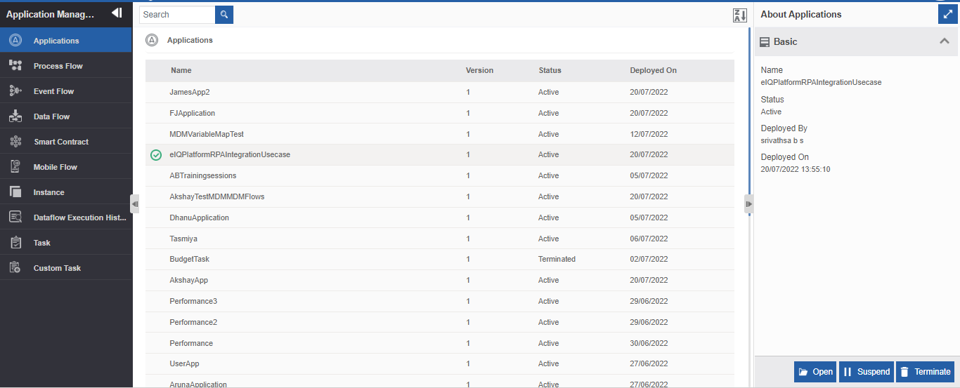 Viewing Application list Viewing Application list