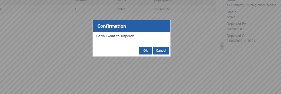 Suspend confirmation Suspend confirmation