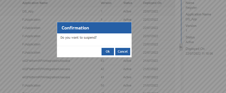 Suspend confirmation Suspend confirmation