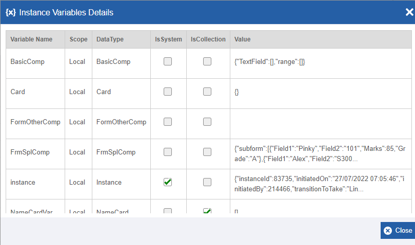 Instance Variable Details Instance Variable Details