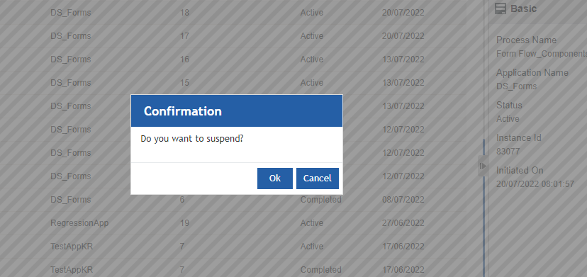 Suspend confirmation Suspend confirmation