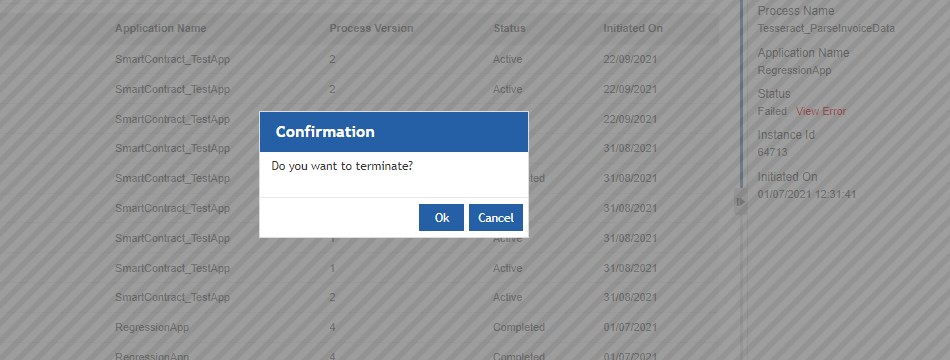 Termination confirmation Termination confirmation