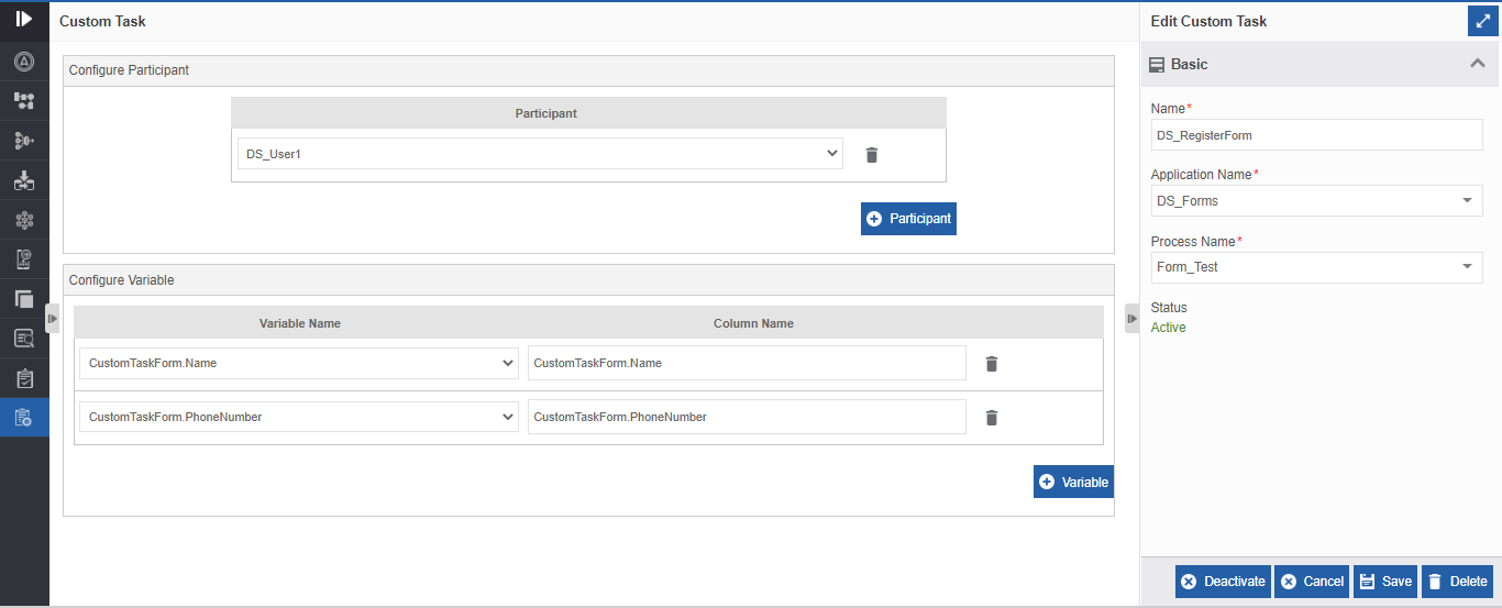 Configuration details of custom task Configuration details of custom task