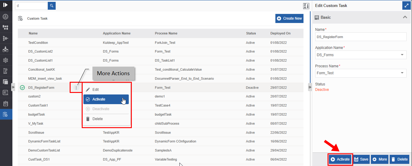 Activating Custom task Activating Custom task