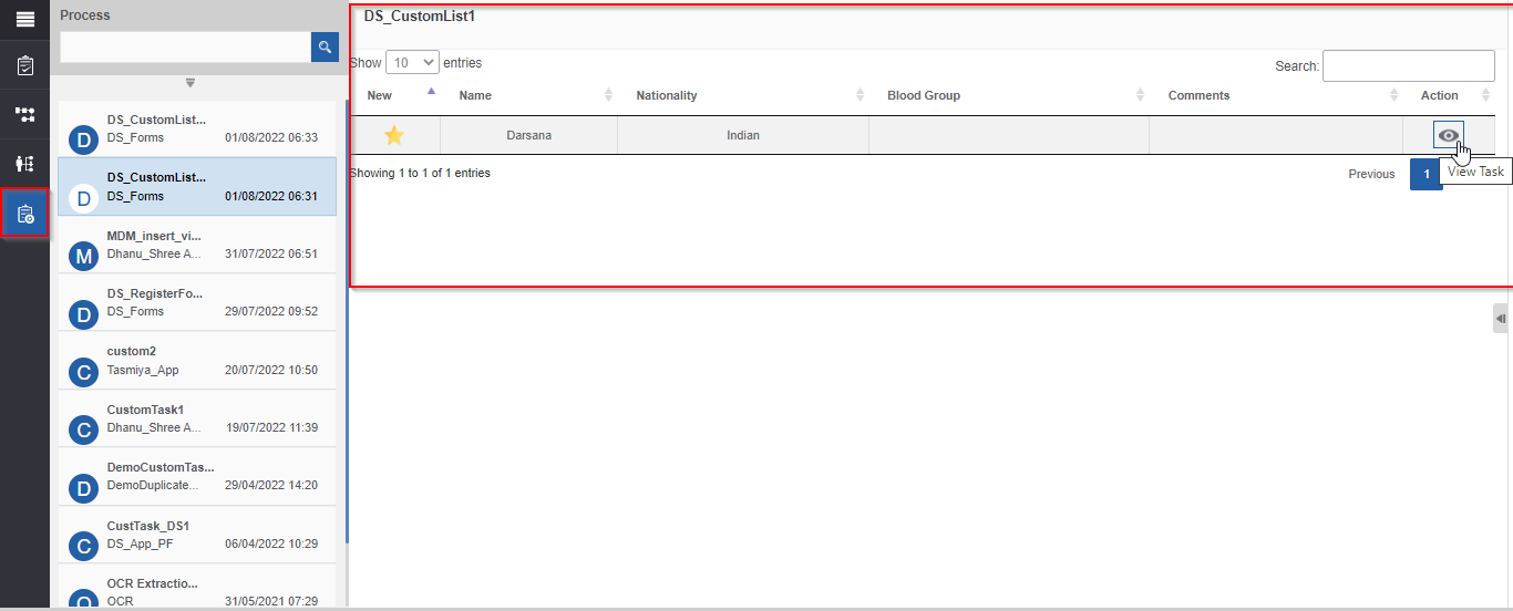 Custom Task page with custom task grid Custom Task page with custom task grid