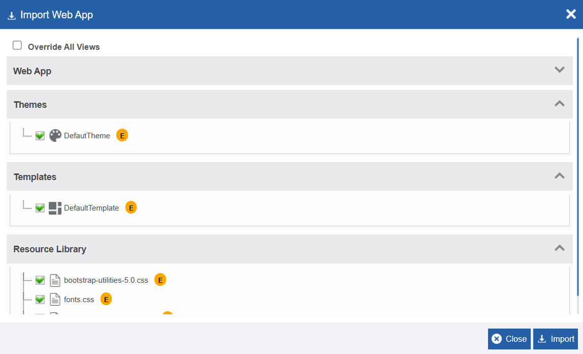 Import web app sections Import web app sections
