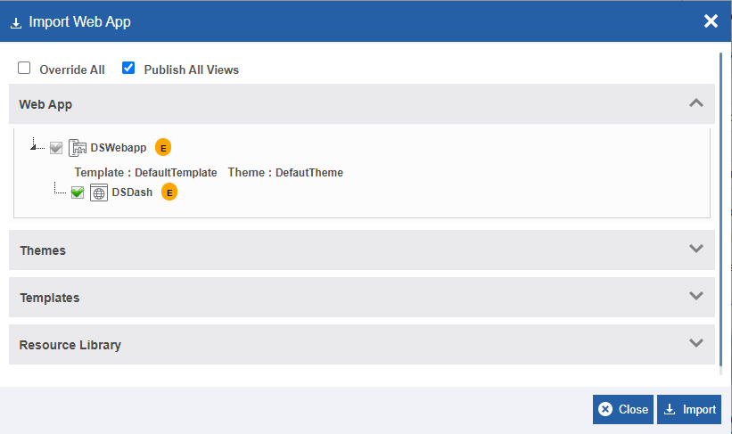 Import web app options Import web app options