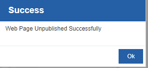Unpublish success message Unpublish success message