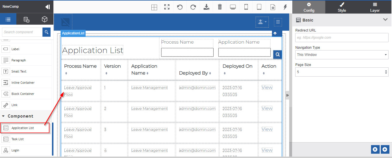 Application List component Application List component